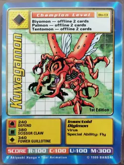 1999 BANDAI DIGIMON KUWAGAMON Bo-13 Card 1st Edition - Image 1