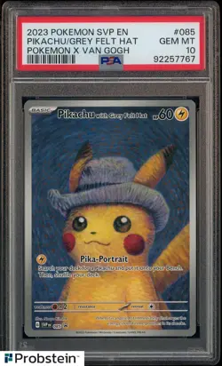 2023 Pokemon SVP En Pokemon X Van Gogh #085 Pikachu Grey Felt Hat PSA 10 - Image 1