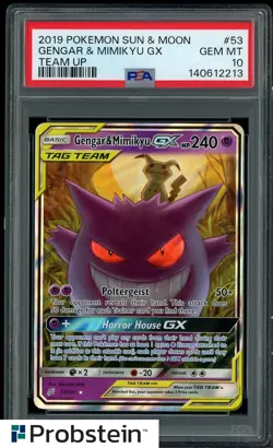 2019 Pokemon Sun & Moon Team Up #53 Gengar & Mimikyu Gx PSA 10 GEM MINT - Image 1