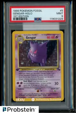 1999 Pokemon Fossil 1st Edition #5 Gengar Holo PSA 9 MINT - Image 1