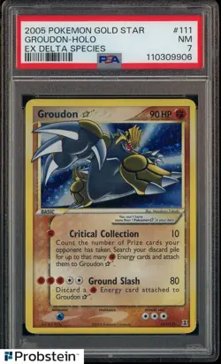 2005 Pokemon Gold Star EX Delta Species #111 Groudon Holo PSA 7 NM - Image 1