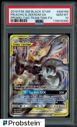 2019 Pokemon SM BSP Tag Team Tins #SM168 Pikachu & Zekrom GX PSA 10 - Image 1