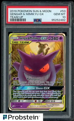 2019 Pokemon Sun & Moon Team Up #53 Gengar & Mimikyu GX PSA 10 GEM MINT - Image 1