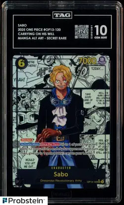 2025 One Piece OP13-120 Manga Alternate Art Secret Rare Sabo TAG 10 GEM MINT - Image 1