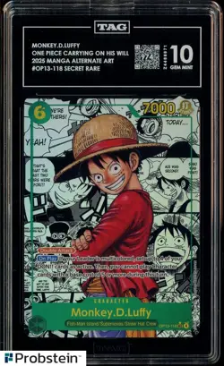 2025 One Piece OP13-118 Manga Alternate Art Secret Rare Monkey D. Luffy TAG 10 - Image 1