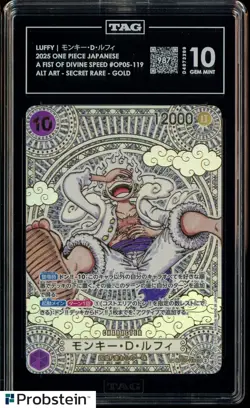 2025 One Piece Japanese OP05-119 Alternate Art SR Gold Monkey D. Luffy TAG 10 - Image 1
