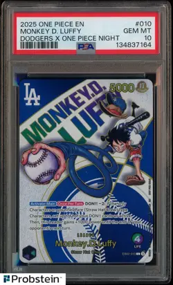 2025 One Piece EN Dodgers X One Piece Night #010 Monkey D. Luffy PSA 10 GEM MINT - Image 1
