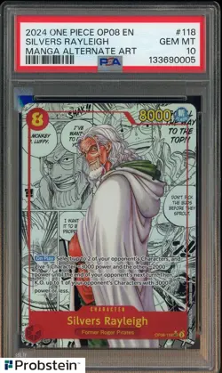 2024 One Piece OP08 En Manga Alternate Art #118 Silvers Rayleigh PSA 10 GEM MINT - Image 1