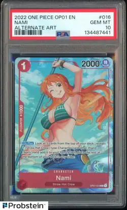 2022 One Piece OP01-Alternate Art #016 Nami Pre-Errata PSA 10 GEM MINT - Image 1