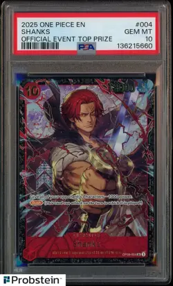 2025 One Piece EN Official Event Top Prize #004 Shanks PSA 10 GEM MINT - Image 1