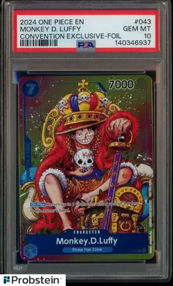 2024 One Piece EN Convention Exclusive Foil #043 Monkey D. Luffy PSA 10 GEM MINT - Image 1