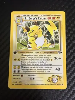 Lt. Surge’s Raichu 1st Edition 11/132 Gym Challenge Holo Rare Pokemon - Image 1