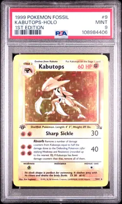 1999 POKEMON FOSSIL 1ST ED #9 KABUTOPS-HOLO PSA 9 - Image 1