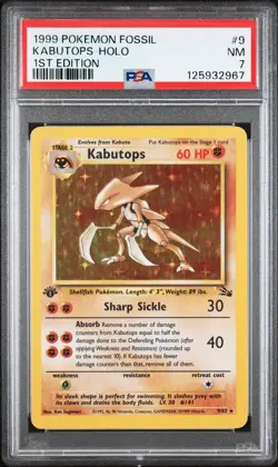 1999 POKEMON FOSSIL 1ST ED #9 KABUTOPS-HOLO PSA 7 - Image 1