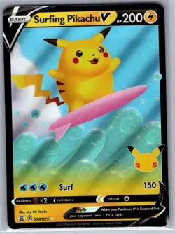 Surfing Pikachu V 008/025 Celebrations - Pokemon Card - NM - Image 1