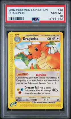 2002 Pokemon Expedition #43 Dragonite PSA 10 GEM MINT - Image 1