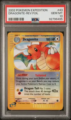 2002 POKEMON EXPEDITION #43 DRAGONITE-REVERSE FOIL PSA 10 - Image 1