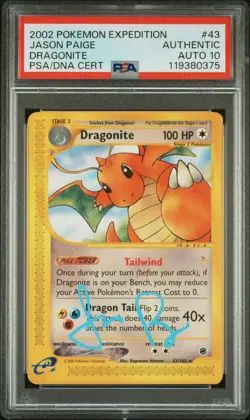 2002 POKEMON EXPEDITION #43 DRAGONITE PSA AUTHENTIC AUTO 10 - Image 1