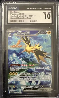 Pokemon 2023 Zapdos Ex 202/165 SIR Scarlet & Violet 151 GEM MINT CGC 10 - Image 1