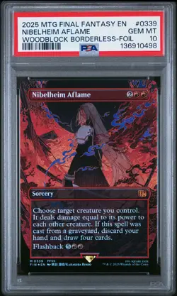 2025 MTG FINAL FANTASY WOODBLOCK BORDERLESS-FOIL #0339 NIBELHEIM AFLAME PSA 10 - Image 1