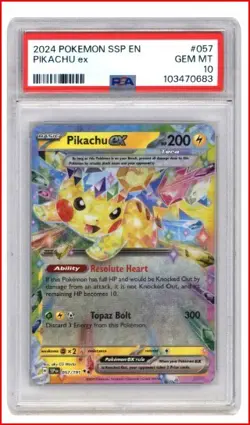 2024 Pokemon Pikachu ex 057/191 Sv08: Surging Sparks Holo GEM MINT 10 - Image 1