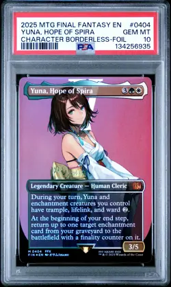 2025 MTG FINAL FANTASY CHARACTER BORDERLESS-FOIL YUNA, HOPE OF SPIRA PSA 10 - Image 1
