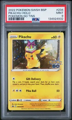 2022 POKEMON SWSH BLACK STAR PROMO POKEMON GO TINS #234 PIKACHU-HOLO PSA 9 - Image 1