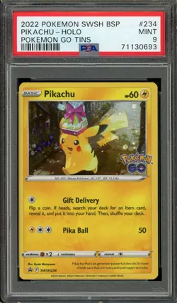 2022 POKEMON SWSH BLACK STAR PROMO POKEMON GO TINS #234 PIKACHU-HOLO PSA 9 - Image 1