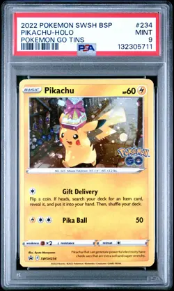 2022 POKEMON SWSH BLACK STAR PROMO POKEMON GO TINS #234 PIKACHU-HOLO PSA 9 - Image 1