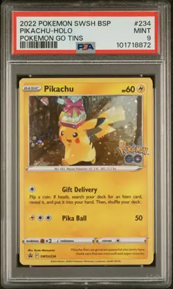 2022 POKEMON SWSH BLACK STAR PROMO POKEMON GO TINS #234 PIKACHU-HOLO PSA 9 - Image 1