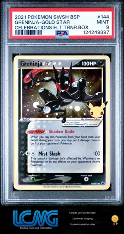2021 Pokemon Black Star Promo #144 Greninja Gold Star Celebrations PSA 9 - Image 1