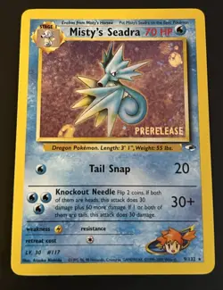 Pokemon TCG Misty's Seadra Prerelease Holo Promo 9/132 Gym Heroes NM SWIRL - Image 1