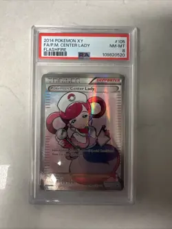 2014 XY FLASHFIRE #105 FULL ART POKEMON CENTER LADY PSA 8 - Image 1