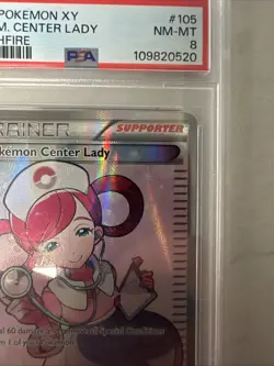 2014 XY FLASHFIRE #105 FULL ART POKEMON CENTER LADY PSA 8 - Image 3