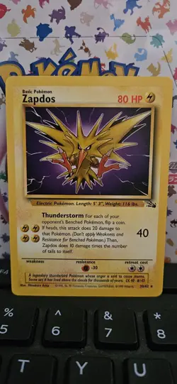 Pokemon TCG Zapdos Non Holo Rare Unlimited #30/62 Fossil Base Set LP 1999 - Image 1