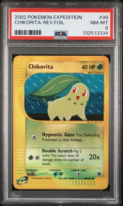 2002 POKEMON EXPEDITION #99 CHIKORITA-REVERSE FOIL PSA 8 - Image 1