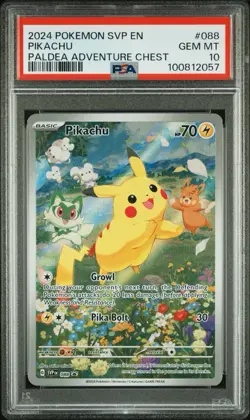 2024 Pokemon Pikachu SVP #088 Paldea Adventure Chest PSA 10 True GEM MINT - Image 1