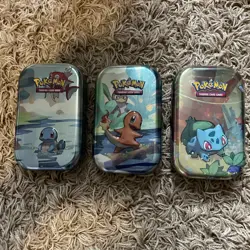 Kanto Friends Pokemon Mini Tin Lot Of 3 EMPTY NO PACKS Stickers & Coins Included - Image 1