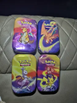 Pokemon TCG Kanto Power Empty Mini Tin Lot of 4 Dragonite Mewtwo Pikachu Chariza - Image 1