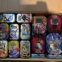 160x Pokemon Mini Tins *EMPTY* Bulk Job Lot Storage Mini Tin + 4 Medium Tins - Image 1