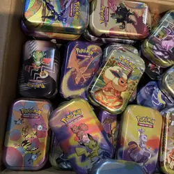 160x Pokemon Mini Tins *EMPTY* Bulk Job Lot Storage Mini Tin + 4 Medium Tins - Image 5