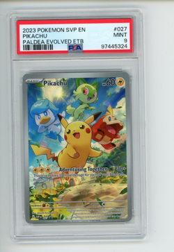 2023 Pokemon Paldea Evolved ETB Pikachu 027 Black Star Promo PSA 9 (324) - Image 1