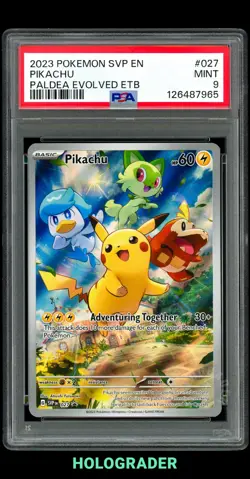 2023 POKEMON SVP EN-SV BLACK STAR PROMO 027 PIKACHU PALDEA EVOLVED ETB PSA 9 PK2 - Image 1