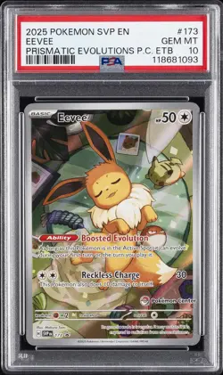 2025 POKEMON PRISMATIC EVOLUTIONS POKEMON CENTER ETB PROMO SVP #173 EEVEE PSA 10 - Image 1