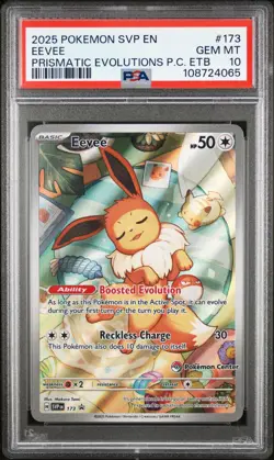 2025 POKEMON PRISMATIC EVOLUTIONS POKEMON CENTER ETB PROMO SVP #173 EEVEE PSA 10 - Image 1