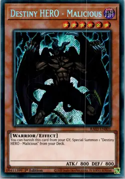 Yugioh Destiny HERO - Malicious RA03-EN001 1st Edition Secret Rare NM - Image 1