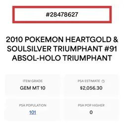 2010 Pokemon Absol Prime PSA 10 Triumphant Holo #91 - Image 3
