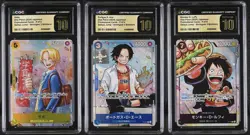 SET 3 CGC 10 PRISTINE JAPANESE ONE PIECE 2024 Luffy Ace Sabo P-073 P-074 P-075 - Image 1