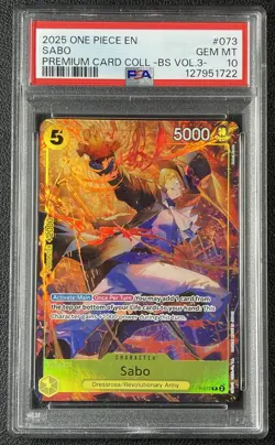 SABO PSA 10 2025 ONE PIECE EN #P-073 PREMIUM CARD COLL BS VOL. 3 GEM 722 - Image 1
