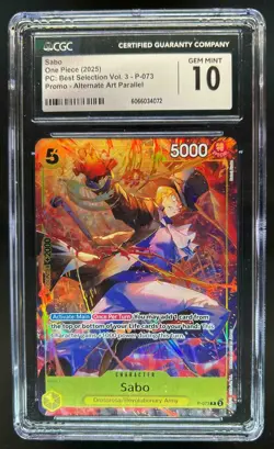2023 One Piece PC Best Selection V3 Sabo Promo Alternate Art #P-073 CGC 10 GEM - Image 1